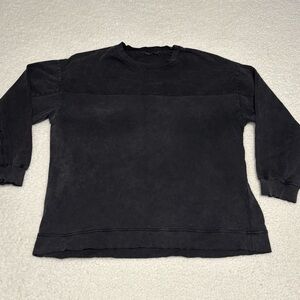 Zara Women Black Wash Denim and Knit Crew Pullover Sweatshirt